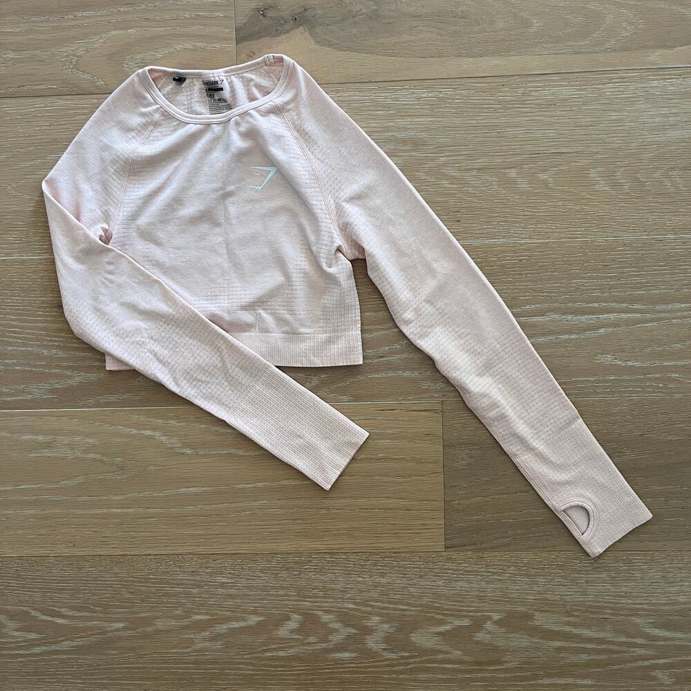 Gymshark Vital Seamless Long Sleeve Crop Top Blush Nude Marl Small